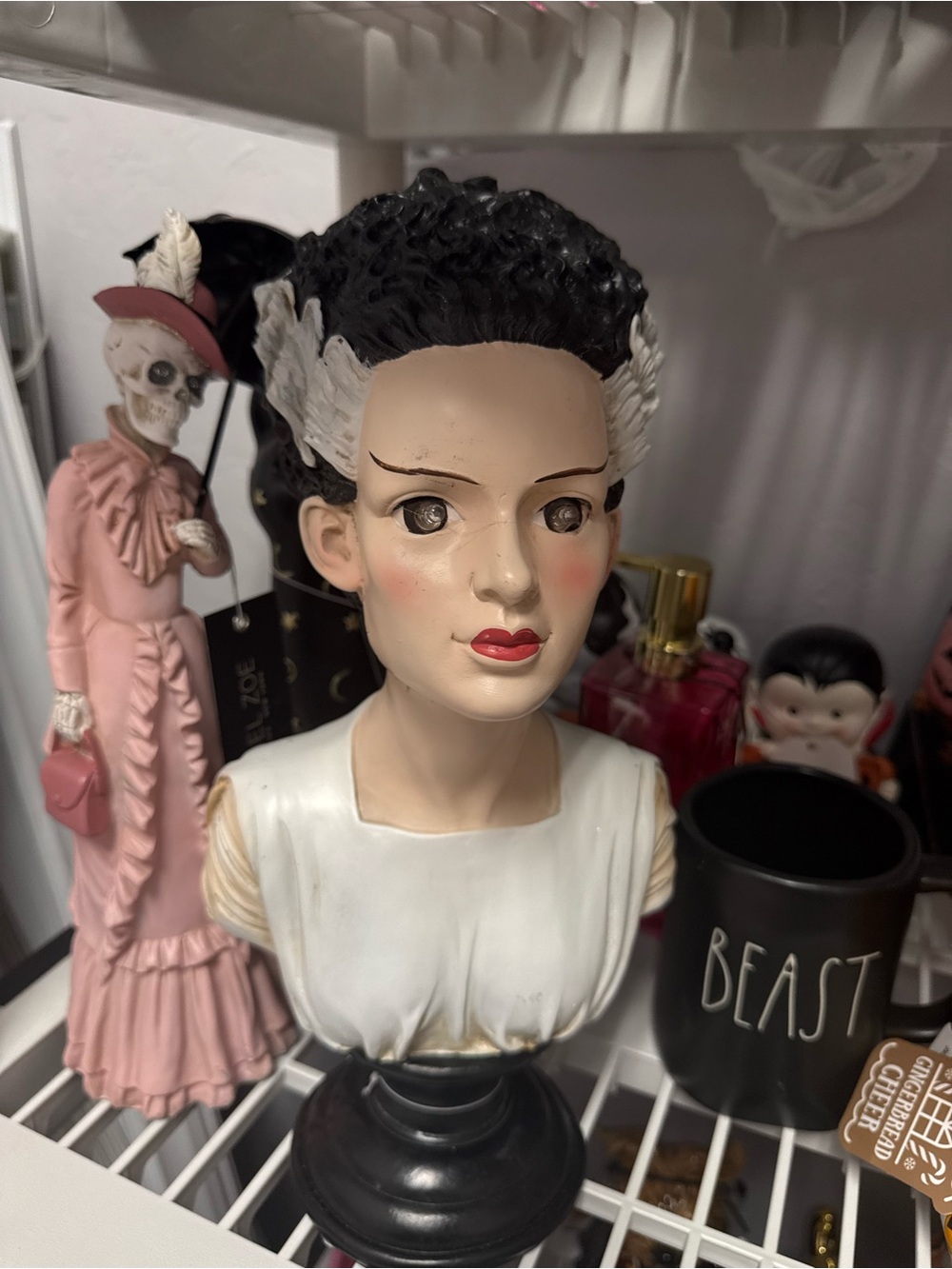 Decorative Bride of Frankenstein Bust – Black & White Holiday Figurine